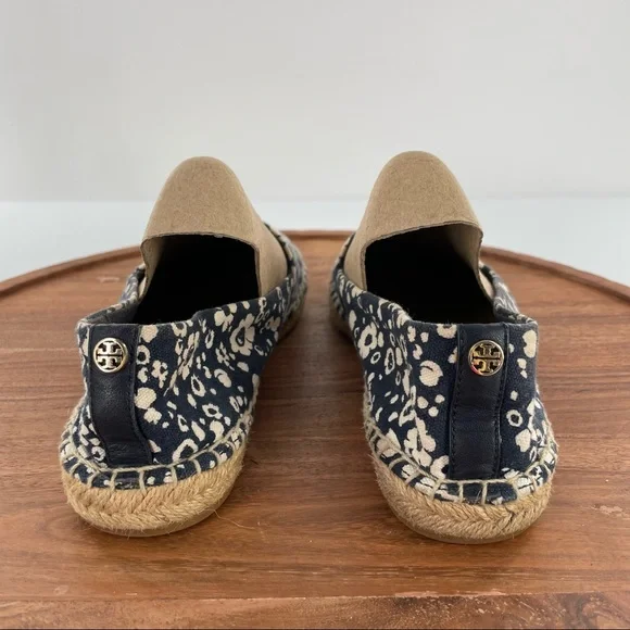 Tory Burch Risa Navy Blue Floral Print Espadrilles Shoes size 8 - Picture 7 of 14